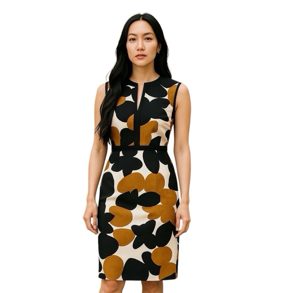 Hobbs Tabitha Women’s Size 8 Mustard, Black & White Sleeveless Dress